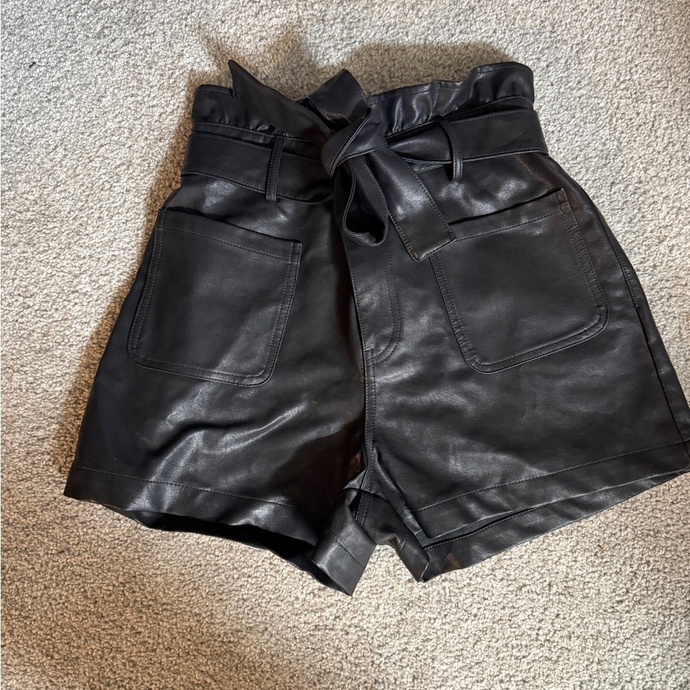 Alya Black High-Waisted Faux Leather Shorts